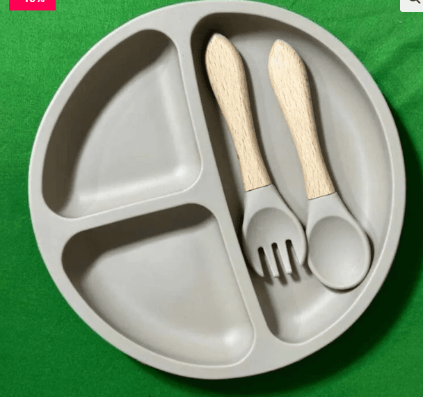 Soft Silicone Divided Plate and Spoon Set